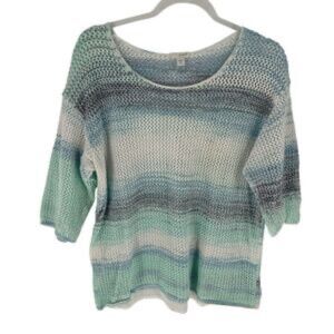 Pure Jill Sweater Womens Petite Large Blue Open Knit Pullover Beachy Coastal